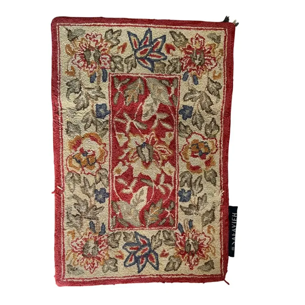 Vtg Safavieh Chelsea Collection Needlework Rug Floor Mat 100% Wool Floral Red